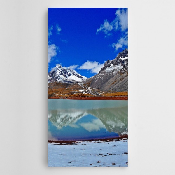Göl Karlı Dağlar Panoramik Kanvas Tablo