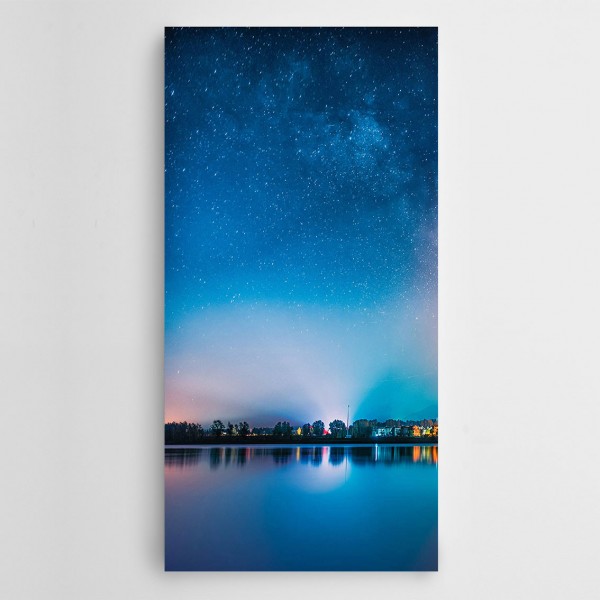 Göl ve Yıldızlar Panoramik Kanvas Tablo