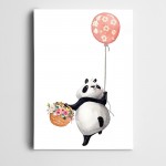 Balonlu Çiçekli Sevimli Panda Kanvas Tablo