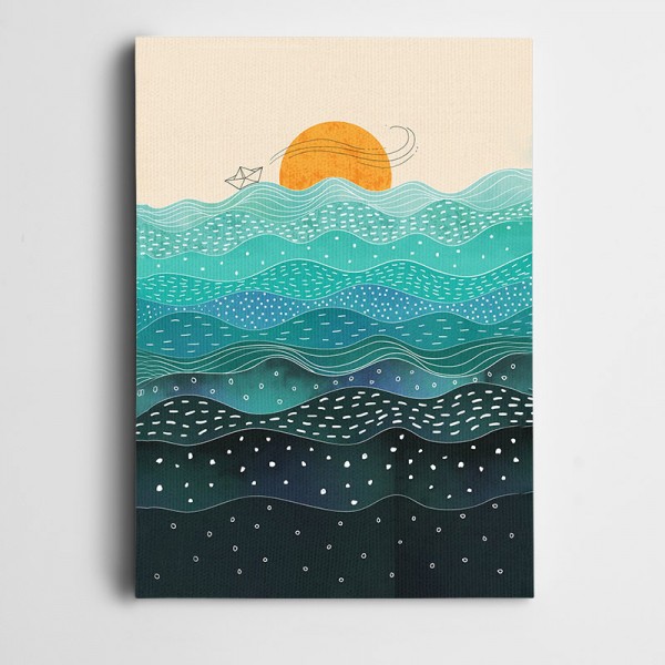 Parçalı Deniz ve Güneş Kanvas Tablo