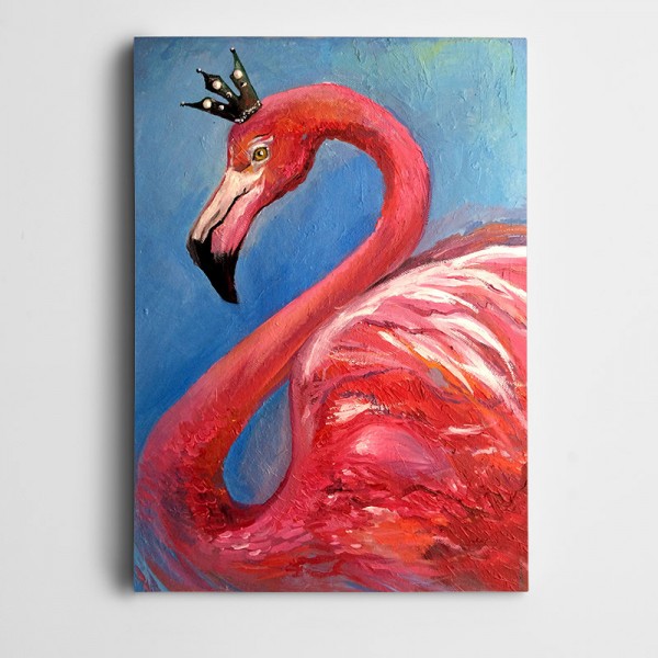 Taçlı Flamingo Kanvas Tablo