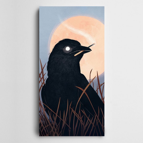 Siyah Kuş Fırça Panoramik Kanvas Tablo
