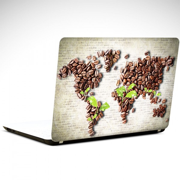 Kahveler ve Yapraklar Laptop Sticker