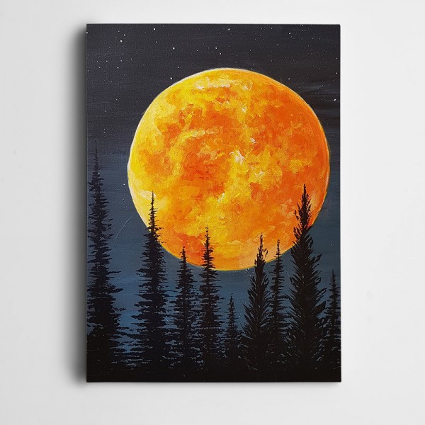 Ağaçlar Turuncu Ay Kanvas Tablo