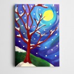 Karlı Ağaç Çimenler Gökyüzü Güneş Kanvas Tablo