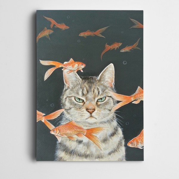 Sinirli Kedi Balıklar Kanvas Tablo