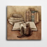 Kitap Okuyan Kediler Kare Kanvas Tablo