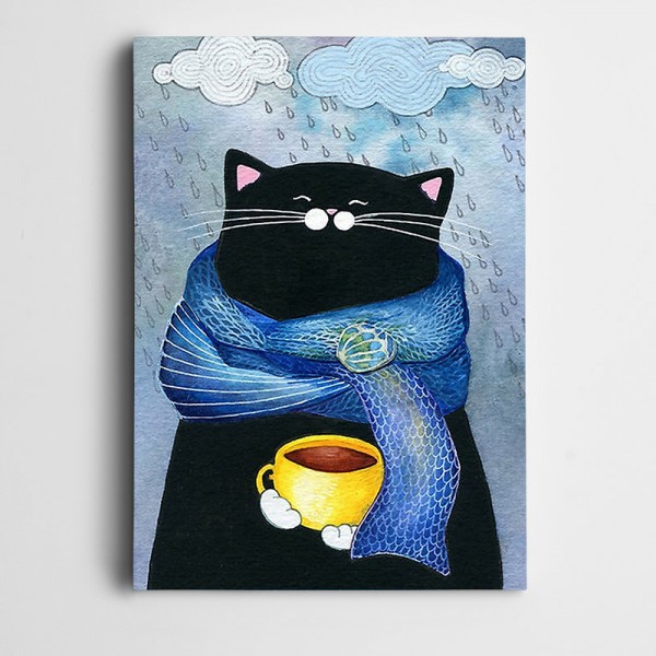 Sevimli Atkılı Kedi Kanvas Tablo