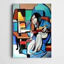 Gitar Çalan Kadın Dekoratif Kanvas Tablo