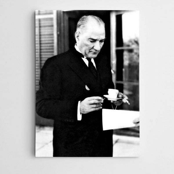 Atatürk Türk Kahvesi Siyah Beyaz Kanvas Tablo