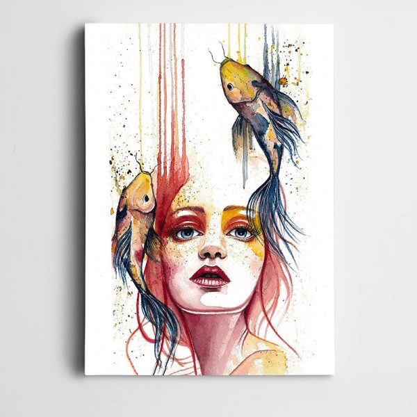 Balıklar ve Kadın Dekoratif Kanvas Tablo