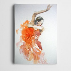Turuncu Elbiseli Dansçı Kadın Kanvas Tablo