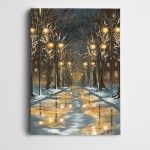Karlı Yol Sokak Lambaları Kanvas Tablo