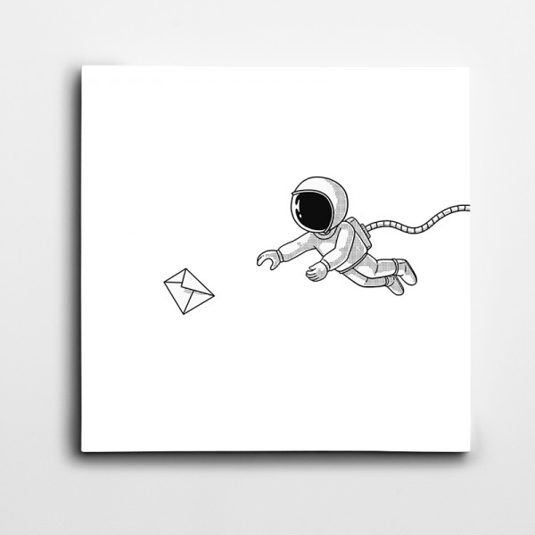 Astronot ve Zarf Minimal Kare Kanvas Tablo
