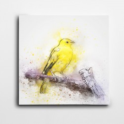 Dalda Sarı Kuş Kare Kanvas Tablo