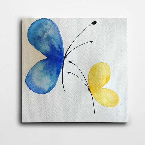 Mavi Sarı Kelebekler Kare Kanvas Tablo