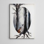 Ağaçlar Tilki ve Kuş  Mini Kanvas Tablo