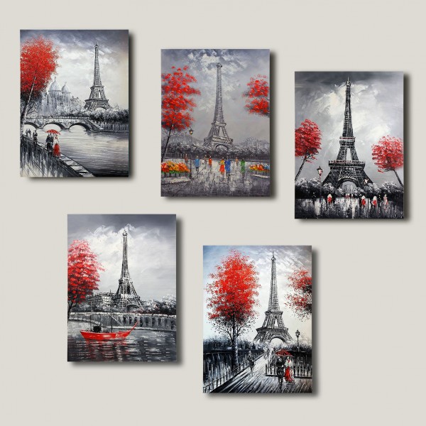 Kırmızı Paris Kolaj Parçalı Kanvas Tablo