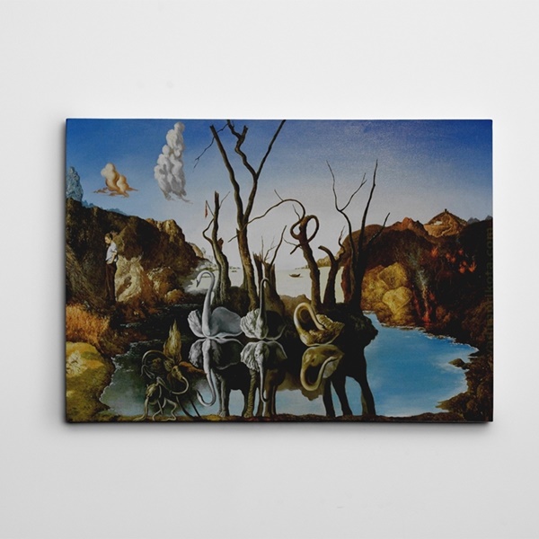 Salvador Dali Kuğulardan Yansıyan Filler Kanvas Tablo