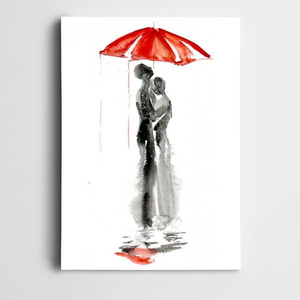 Şemsiye Altında Sevgililer Kanvas Tablo