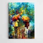 Renkli Yağmur Şemsiyeler Ve Sevgililer Kanvas Tablo
