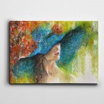 Mavi Şapkalı Kadın Kanvas Tablo