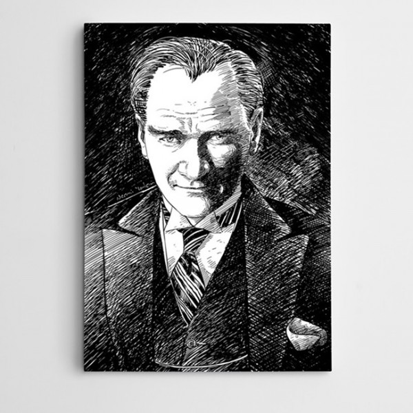 Atatürk Çizim Siyah Beyaz Kanvas Tablo