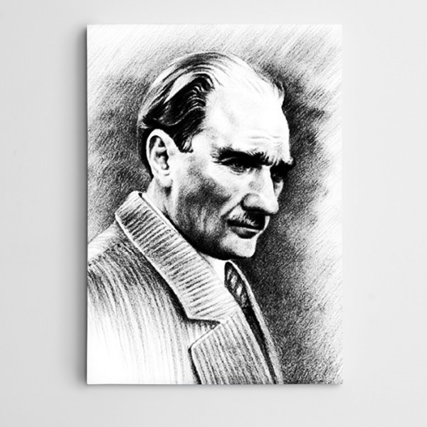 Atatürk Siyah Beyaz Portre Kanvas Tablo