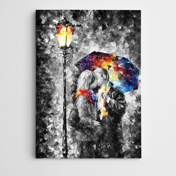 Renkli Şemsiye ve Sevgililer Kanvas Tablo