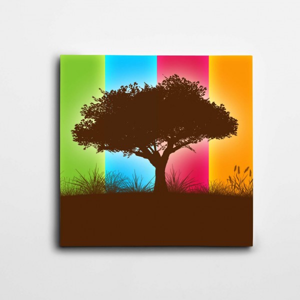 Ağaç ve Renkler Kare Kanvas Tablo