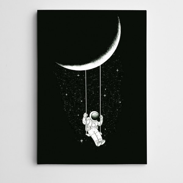 Ay Salıncak ve Astronot Modern Sanat Kanvas Tablo