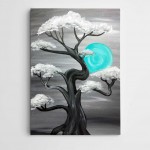 Beyaz Ağaç ve Mavi Ay Modern Sanat Kanvas Tablo