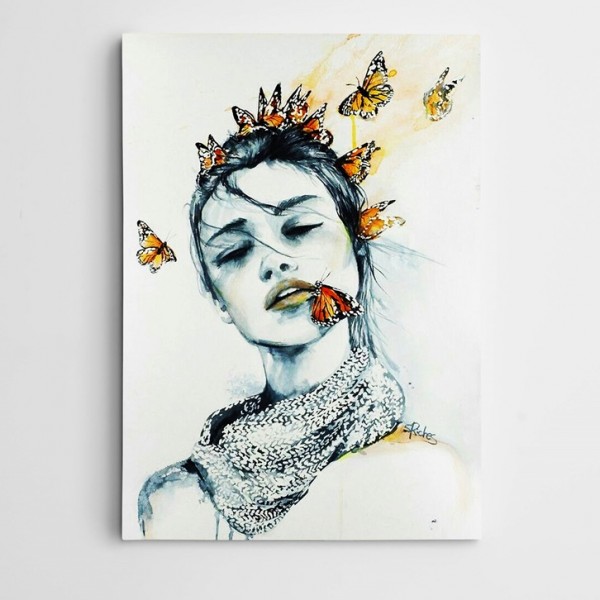 Kelebekler ve Kadın Modern Sanat Kanvas Tablo