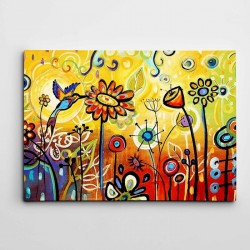 Arı Kuşu ve Çiçekler Modern Sanat Kanvas Tablo