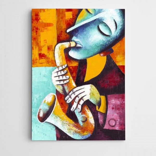 Müzisyen Saksafon Modern Sanat Kanvas Tablo