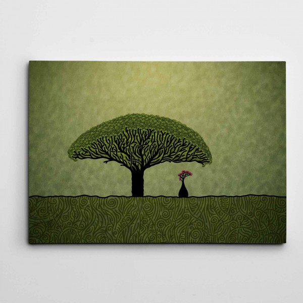 Yeşil Ağaç ve Kedi Modern Sanat Kanvas Tablo