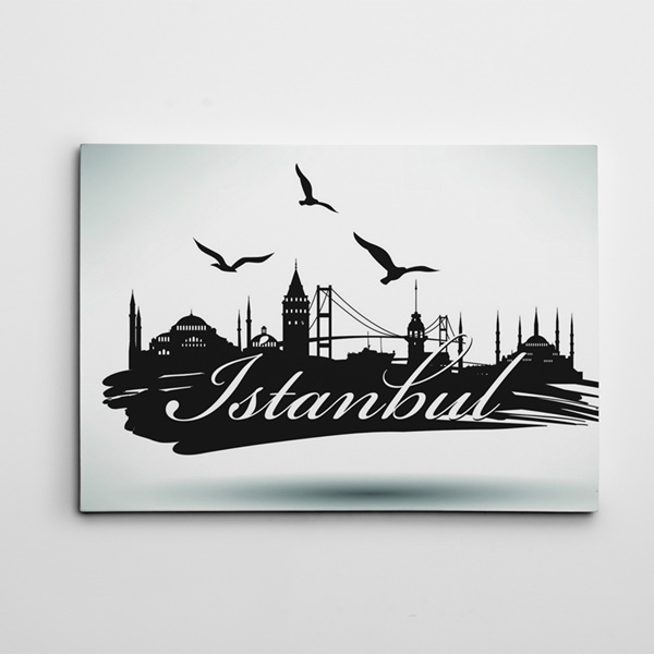 İstanbul Silüeti Siyah Beyaz Kanvas Tablo