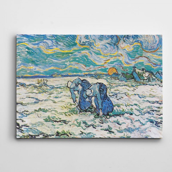 Vincent Van Gogh Zwei Grabende Bäuerinnen Auf Schneebedecktem Feld Kanvas Tablo
